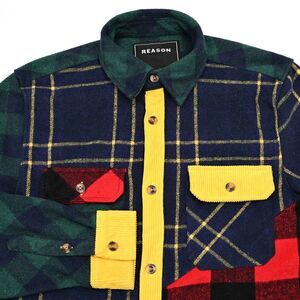 Reason Shirt Men (M) Red Yellow Green‎ Buffalo Check Flannel Button Up Gorpcore
